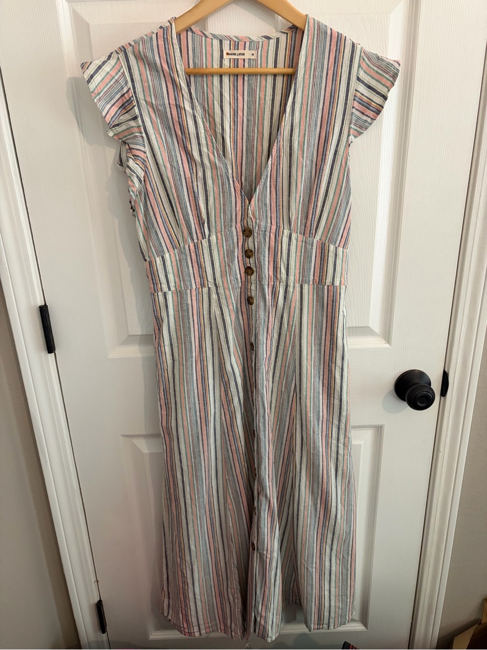 Marine Layer Flutter Sleeve Pastel Stripe Camila Maxi Dress - Size M